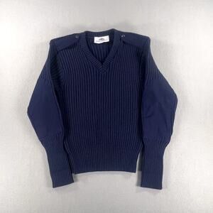 Vintage DSCP Blue Army 100%‎ Wool Sweater Mens Size 40R Elbow Patches V-Neck